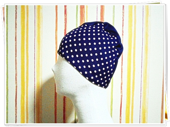 หมวกว่ายน้ำ แฟชั่น สีกรมท่า ลายจุด ดีไซน์ เก๋ no sc003