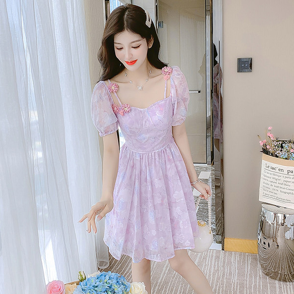 เดรสลูกไม้ เดรสชีฟองสวยๆ แขนสั้น By Meiyi women's clothing