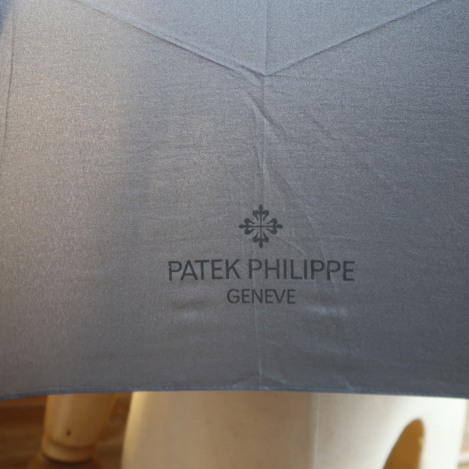 Patek Phillipe Grey Synthetic Fabric Wooden Handle Folding Umbrella