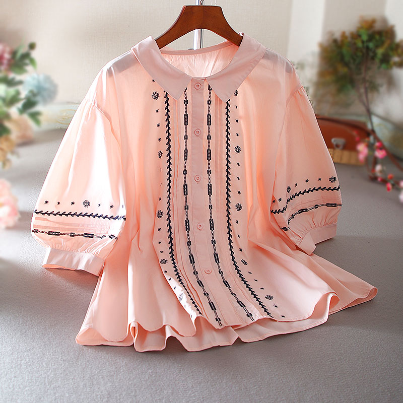 เสื้อลินิน เสื้อผ้าฝ้ายลินิน เสื้อเชิ้ตผ้าลินิน ปักลายสวยๆด้วยด้าย สไตล์VINTAGE
