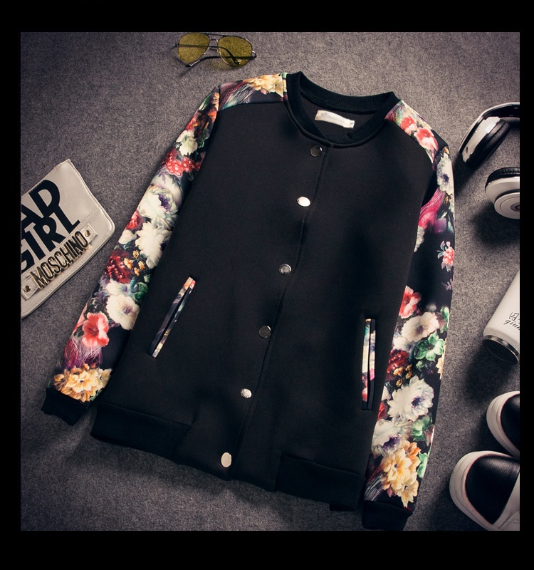 🌼🖤 Blouse3630 เสื้อคลุมแจ็กเก็ตสีดำแขนยาวลายดอกไม้สไตล์เกาหลี ลุคเท่และนุ่มนวลในเวลาเดียวกัน