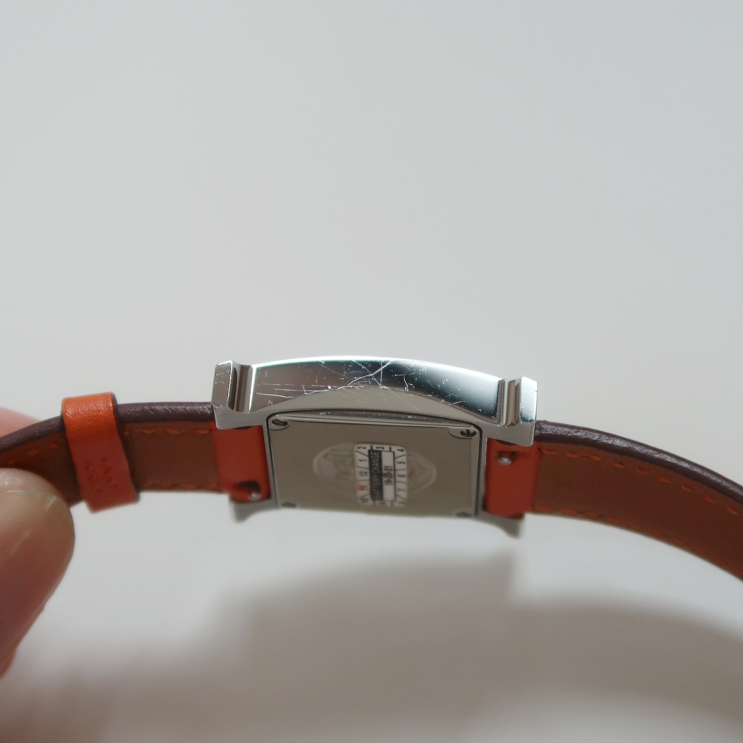 Hermes White Enamel Orange Swift H Hour PM Watch