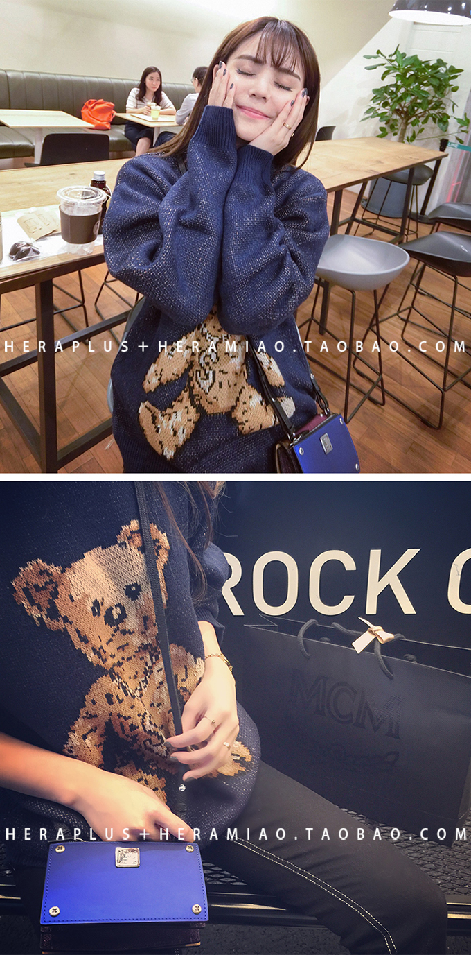 เสื้อไหมพรมน้องหมี สีกรมท่า ยืดได้เยอะ น่ารักค่า พร้อมส่งเลยน้า