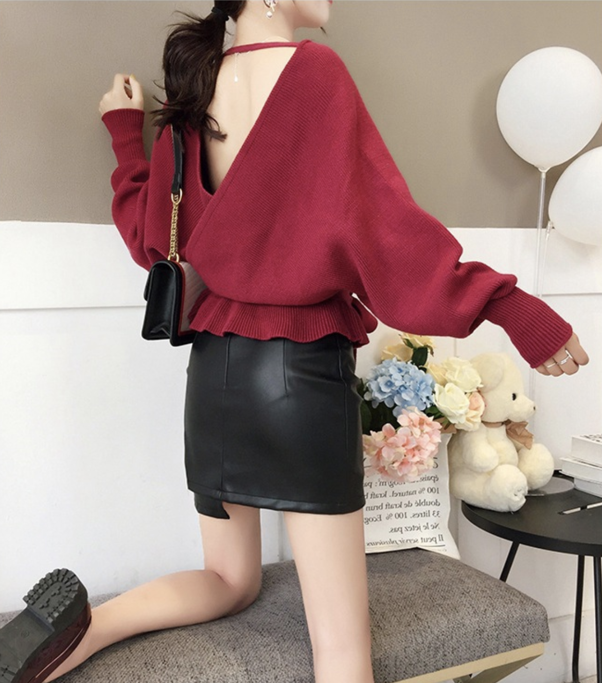 เสื้อไหมพรม ทรงสวย เซ็กซี่ โชว์แผ่นหลัง จั๊มเอว พร้อมส่ง