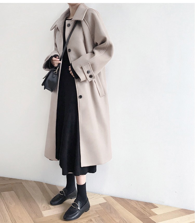 OverCoat เสื้อโค้ทยาวกันหนาว สไตล์ญี่ปุ่น แบบเรียบๆ ผ้าวูลผสมเนื้อดี บุซับในกันลม พร้อมส่ง