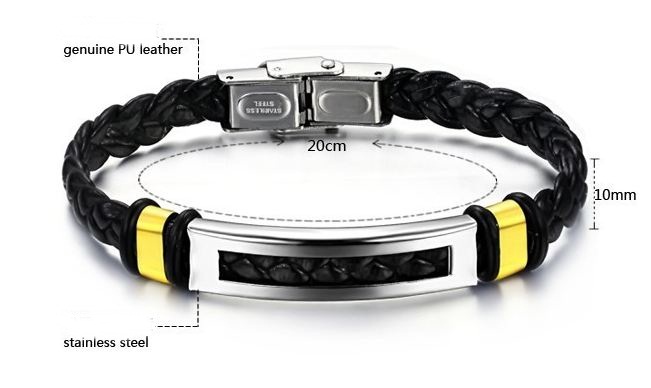 สร้อยข้อมือผู้ชาย กำไลข้อมือผู้ชาย สาย สแตนเลส ผสมผสาน กับ สายหนัง แต่งสีเงิน สลับ สีทอง เรียบหรู มีสไตล์ ของขวัญให้แฟน สุดหรู no 344131