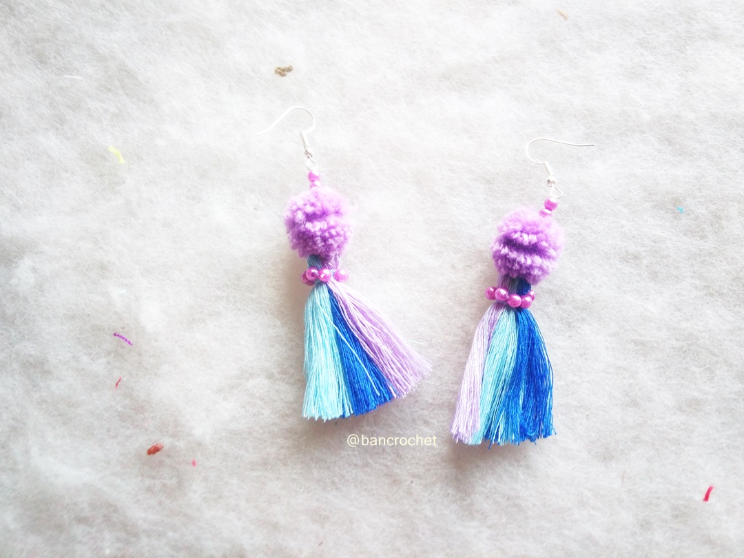 ต่างหูถักโครเชต์ crochet earrings หลากสี 3.5 นิ้ว
