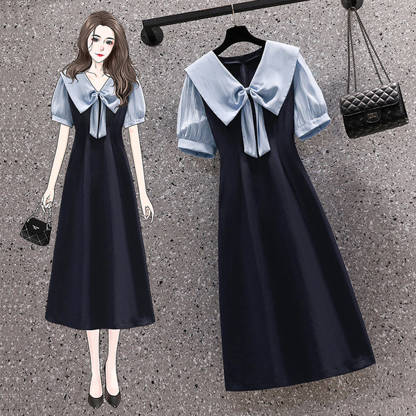 เดรสคนอ้วน เดรสสาวอวบ ชุดเดรสคนอ้วนวัยรุ่นแขนสั้น BY PLUS SIZE Girl