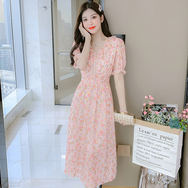 เดรสลูกไม้ เดรสชีฟองสวยๆ แขนสั้น By Meiyi women's clothing