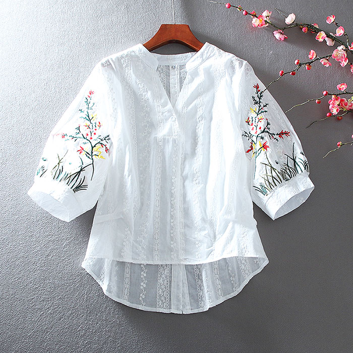 เสื้อลินิน เสื้อผ้าฝ้ายลินิน เสื้อเชิ้ตผ้าลินิน ปักลายสวยๆด้วยด้าย สไตล์VINTAGE BY Dreamroom