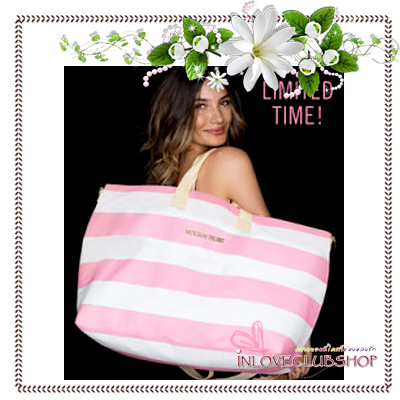 Victoria's Secret Getaway Bag Vintage Grey Stripe (สีชมพูลายขาว) *ลดราคา มีตำหนิ