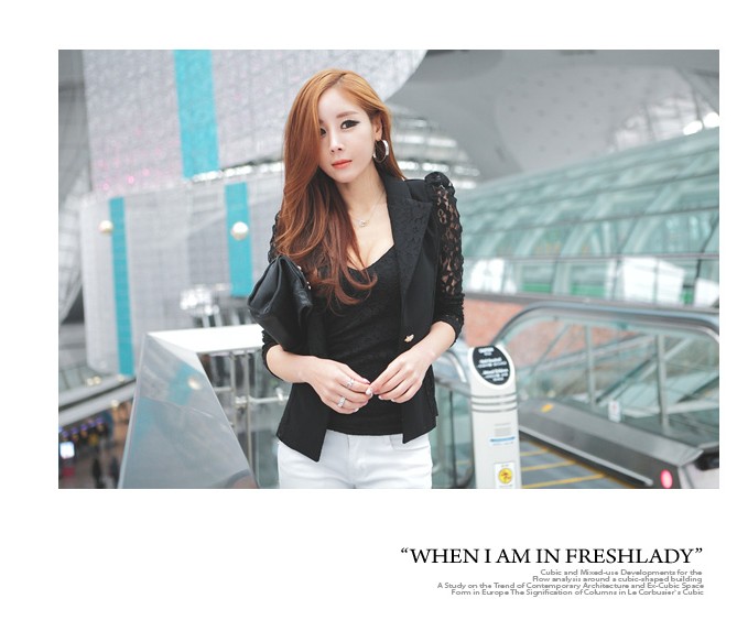 เสื้อสูท แต่งลูกไม้ พร้อมส่ง สีดำ ผ้าไม่หนา ใส่คลุมสบาย black