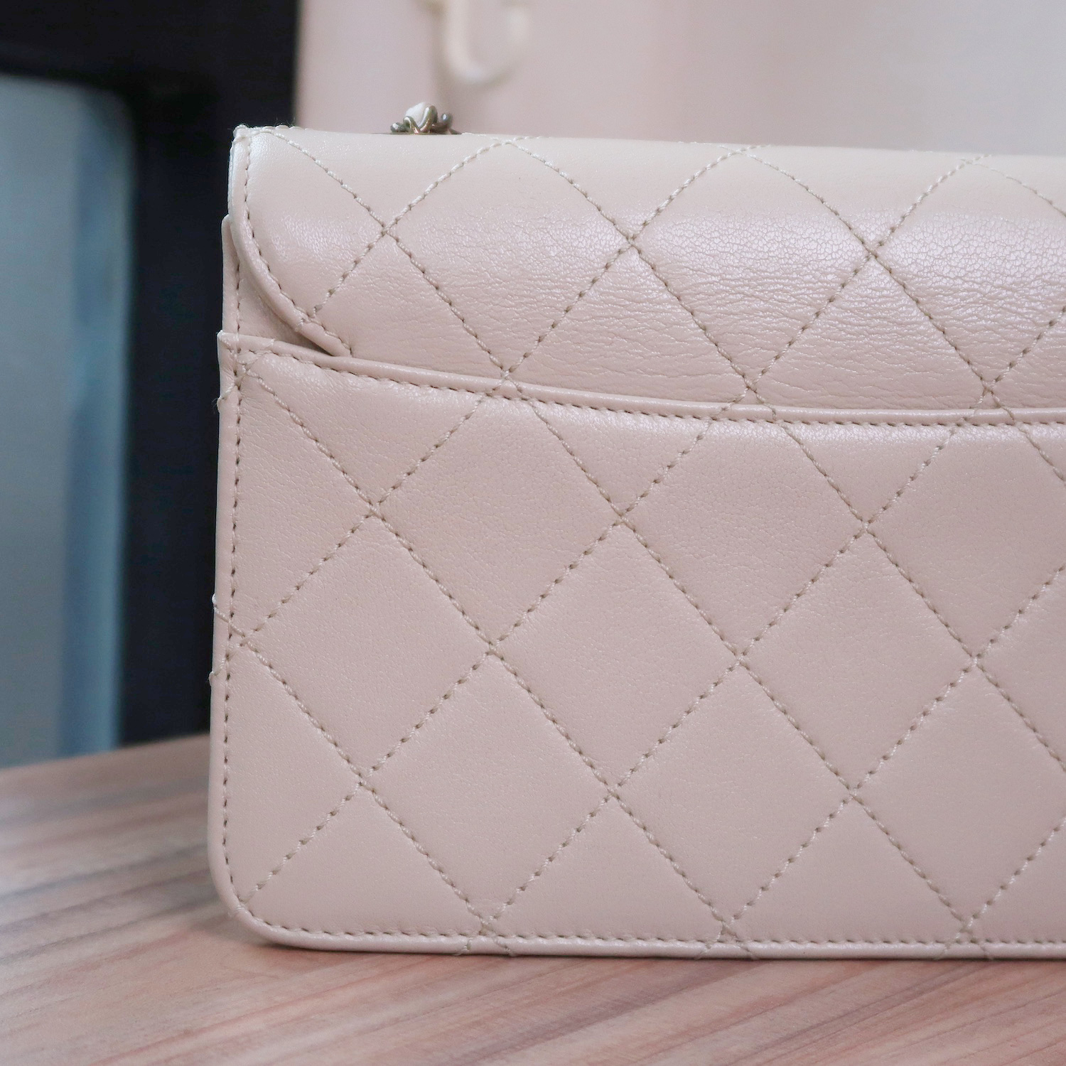 Chanel Ivory Sheepskin Quilted Mini Beauty Lock Flap Bag GHW