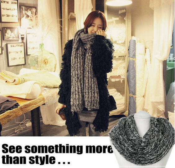ผ้าพันคอกันหนาว ไหมพรม เกาหลี สีเทาลาย ดูดีไฮโซ พร้อมส่ง same pic