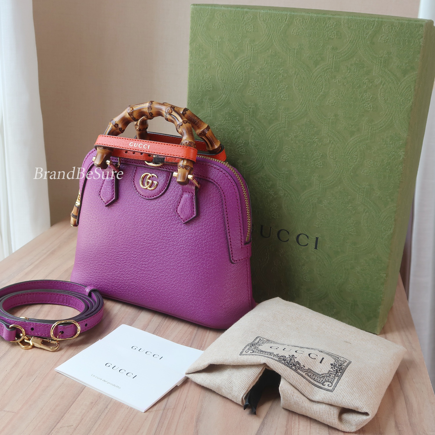 Gucci Purple Calfskin Diana Bamboo Top Handle Mini Dome Tote