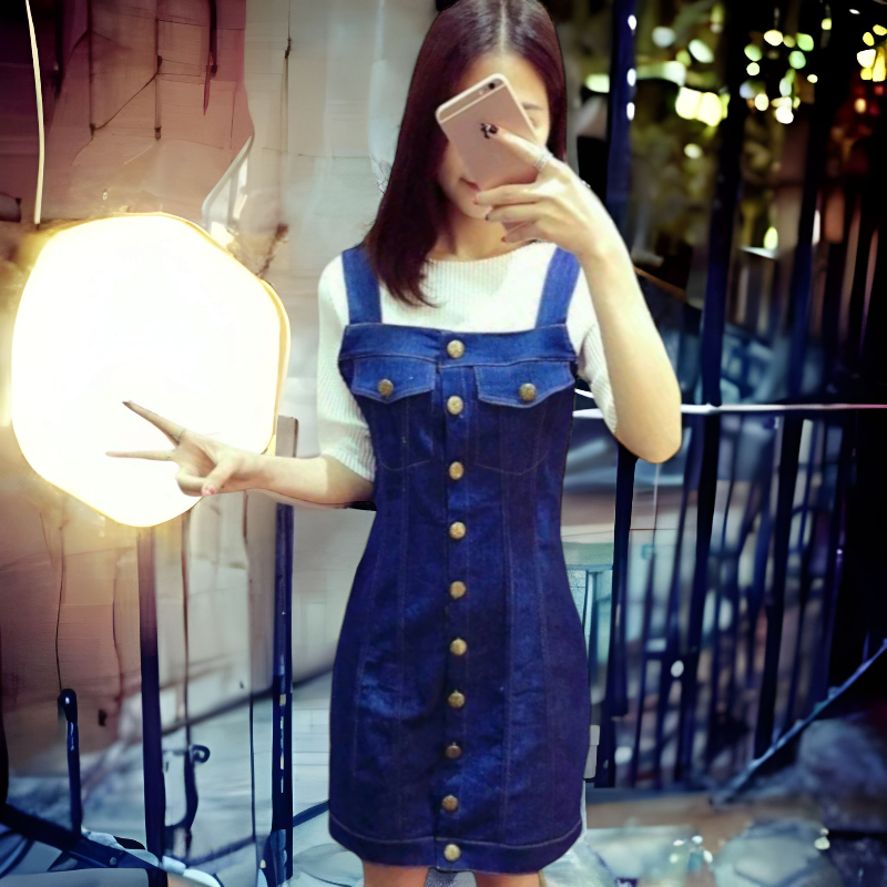 Dress3832 เดรสยีนส์ทรงเอี๊ยม มีซิปหลังใส่ง่าย ผ้ายีนส์ยืดเนื้อดี(ยีนส์แท้) สียีนส์เข้ม งานสวยน่ารักใส่ได้บ่อยไม่มีเบื่อ