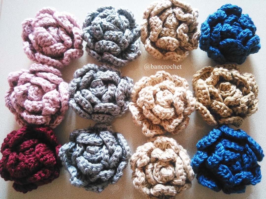 กุหลาบถักไหมพรม Rose Flowers Crochet หลากสี 4 นิ้ว