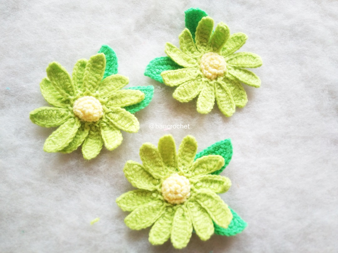 Bancrochet ดอกดาวกระจาย Sulfur Cosmos flowers สีเขียวใบตอง 3 นิ้ว