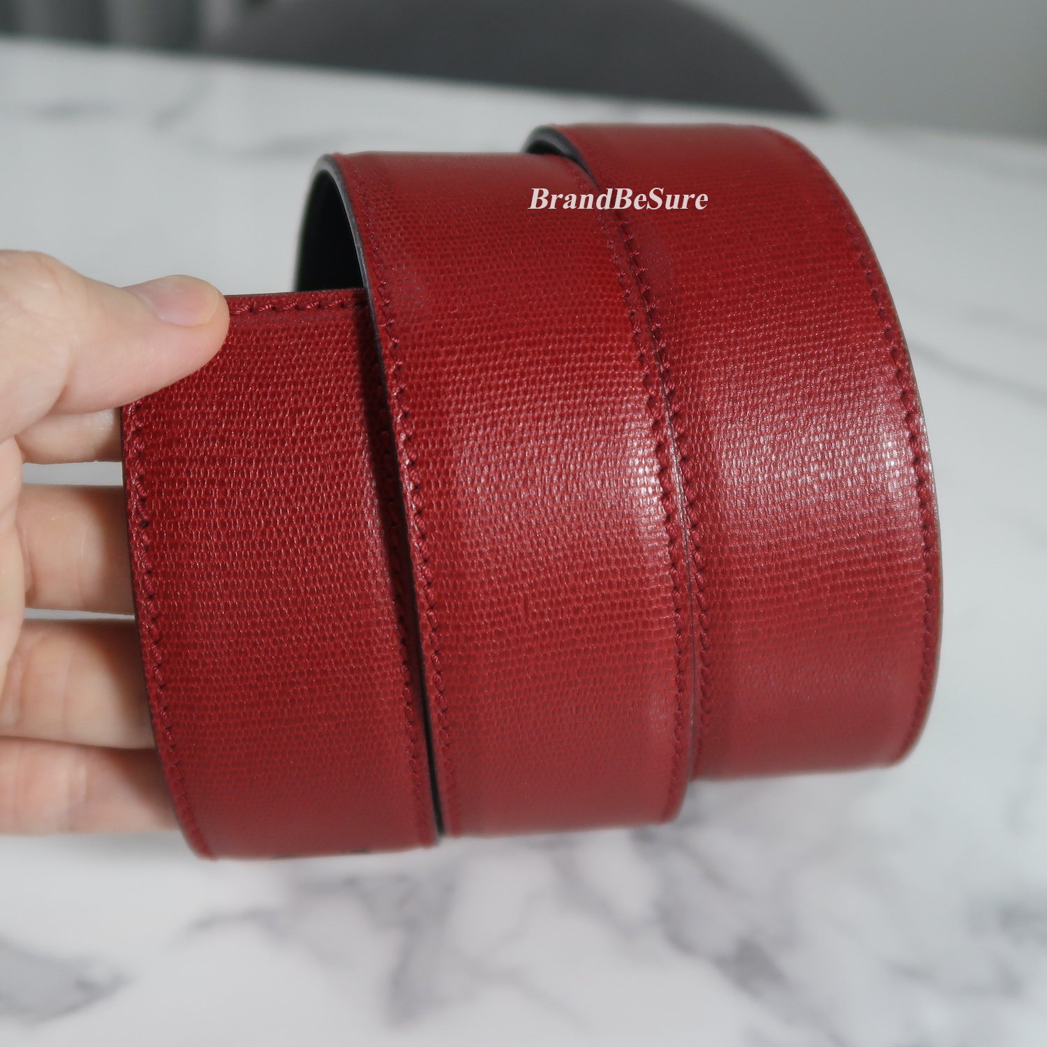 Saint Laurent Red Calf Leather Chyc Belt Size 85
