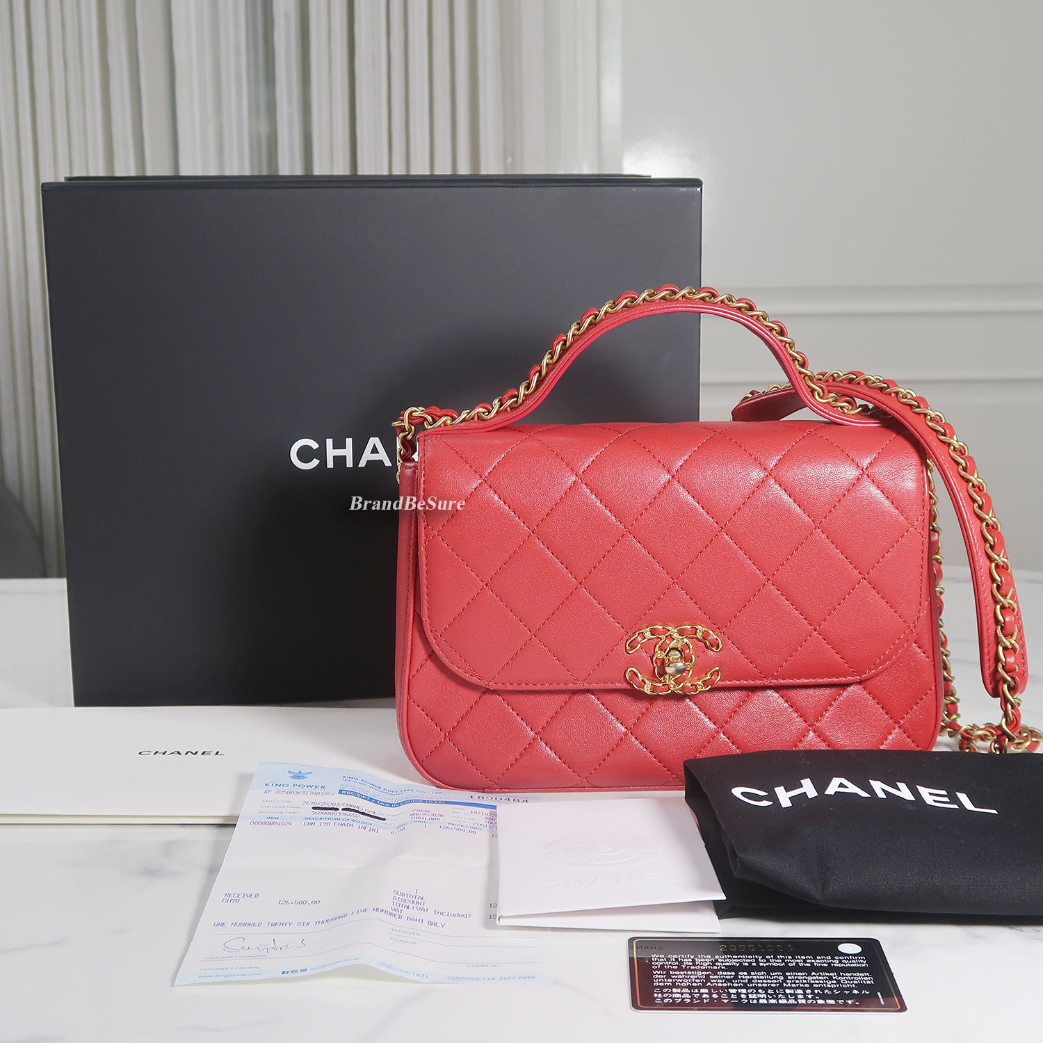 Chanel Red Lambskin Chain Infinity Top Handle Bag GHW(ใบ King Power 2019)