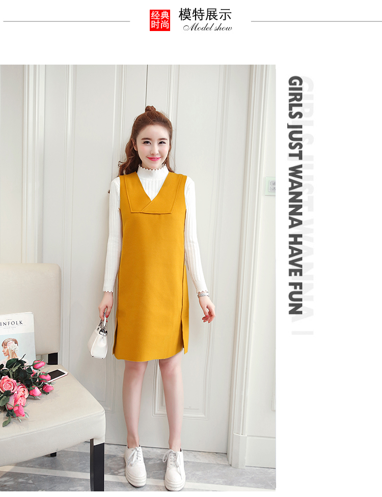 Set_bs1732 ชุด 2 ชิ้น(เสื้อ+เดรส) เดรสคอวีทรงปล่อยสีเหลืองผ้าคอตตอนกำมะหยี่เนื้อดีนุ่มใส่สบาย+เสื้อแขนยาวคอเต่าผ้าร่องไหมพรมเนื้อนุ่มยืดหยุ่นสูง งานดีดีเทลเก๋ๆ ใส่เที่ยว/ใส่ทำงานได้