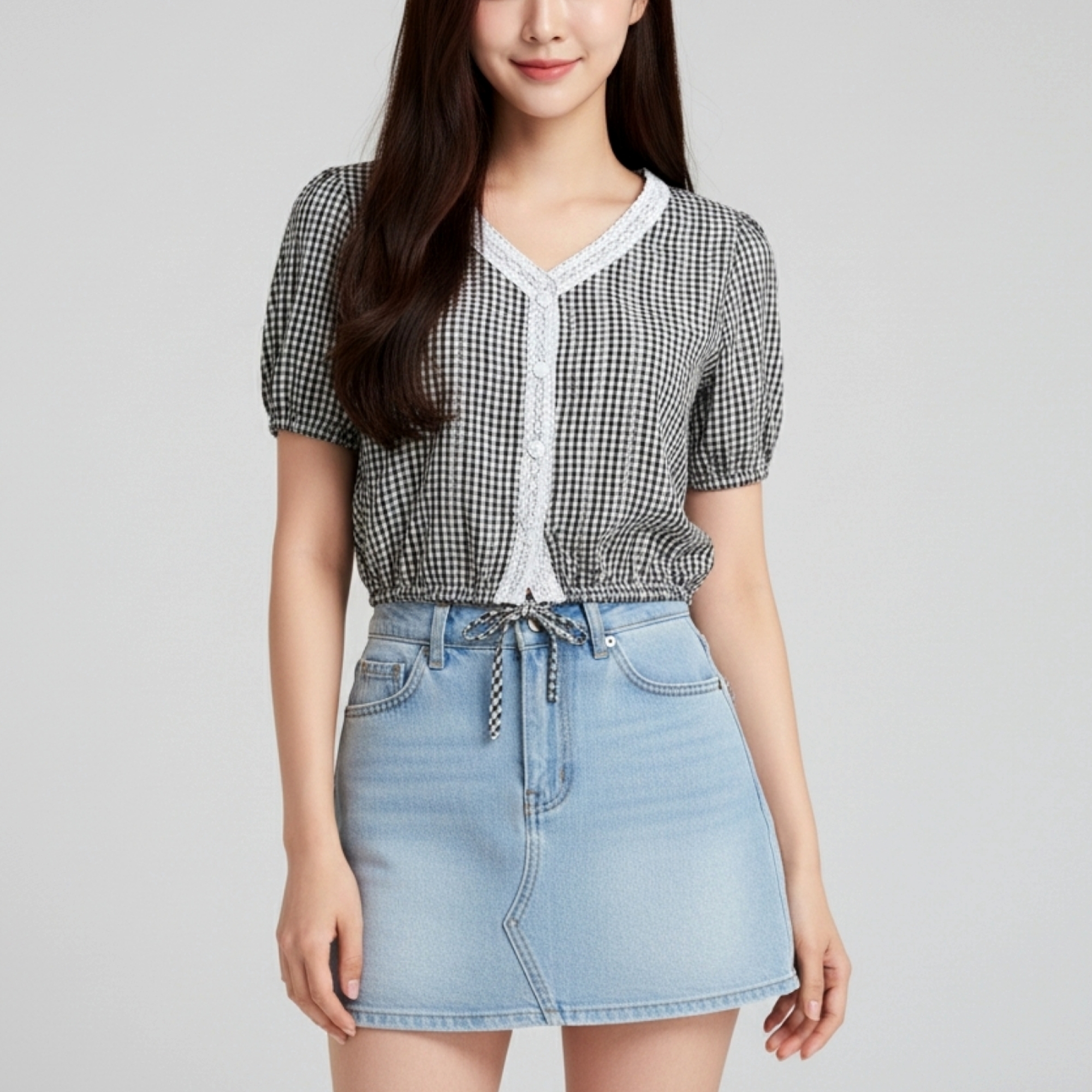 🪞 Blouse4007 เสื้อลายสก็อตโทนครีมดำผ้าโพลีเนื้อดีเรียบสวยไม่ยับง่าย แต่งลูกไม้พร้อมชายรูดผูกเอวสุดเก๋ เพิ่มลุคหวานละมุนดูมีสไตล์อย่างเป็นธรรมชาติ