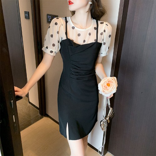 เดรสลูกไม้ เดรสชีฟองสวยๆ แขนสั้น By Meiyi women's clothing