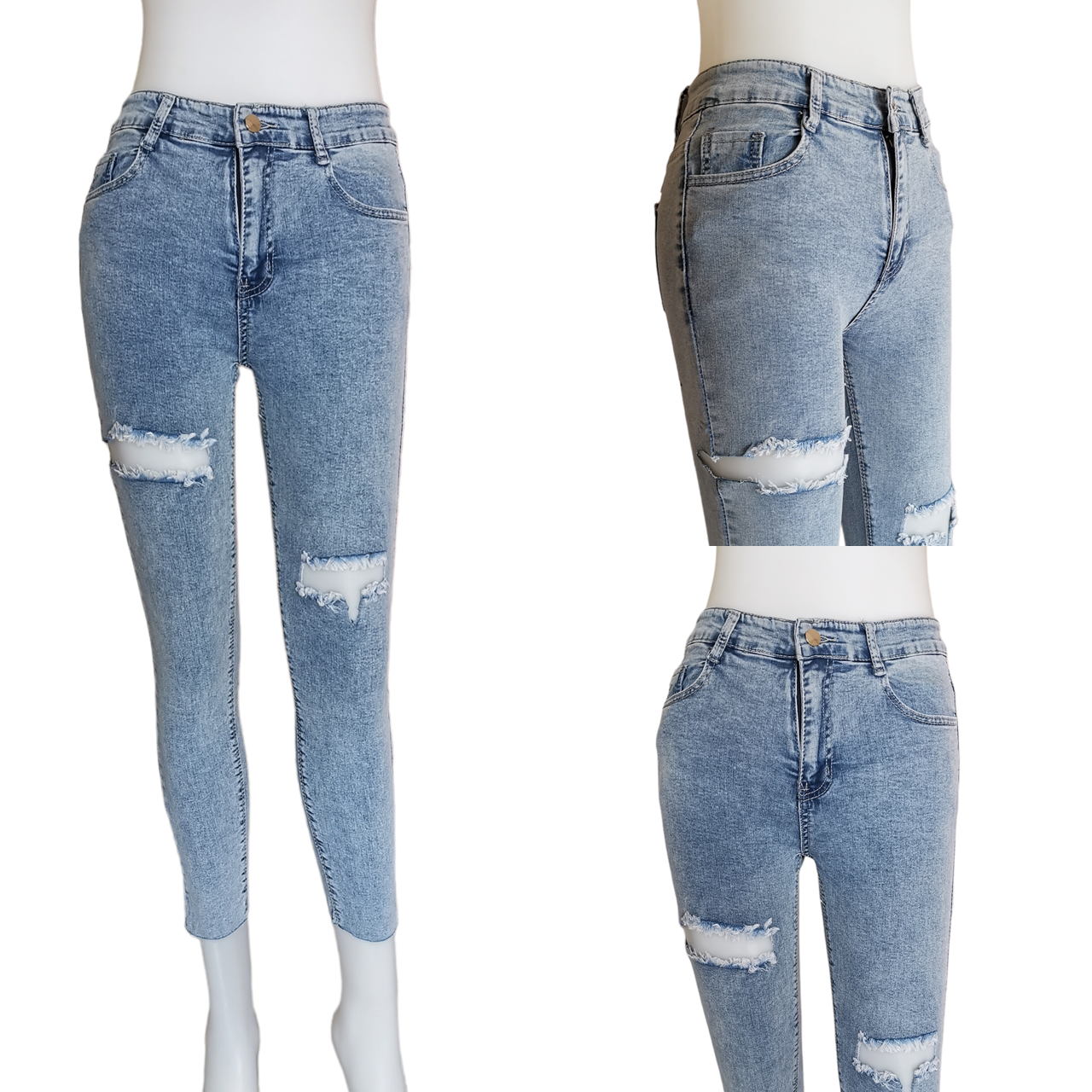 Jeans347 กางเกงยีนส์ขายาวทรงสกินนี่สียีนส์ซีดแต่งขาด 2 ข้าง แฟชั่นนำเข้าเกรดพรีเมียม ผ้ายีนส์แท้ยีนส์ฟอกยืดนิ่มใส่สบาย ผ้านุ่มน่าใส่ทรงสวยงานดี แมทช์กับอะไรก็เข้า