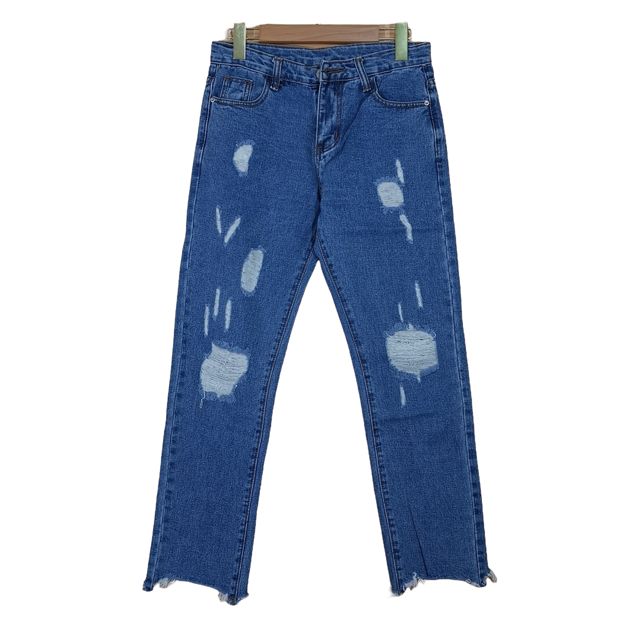 Jeans332 กางเกงยีนส์ขายาวทรงเดฟแต่งขาด แฟชั่นนำเข้าเกรดพรีเมียม ผ้ายีนส์แท้เนื้อนุ่มน่าใส่ทรงสวยงานดี แมทช์กับอะไรก็เข้า
