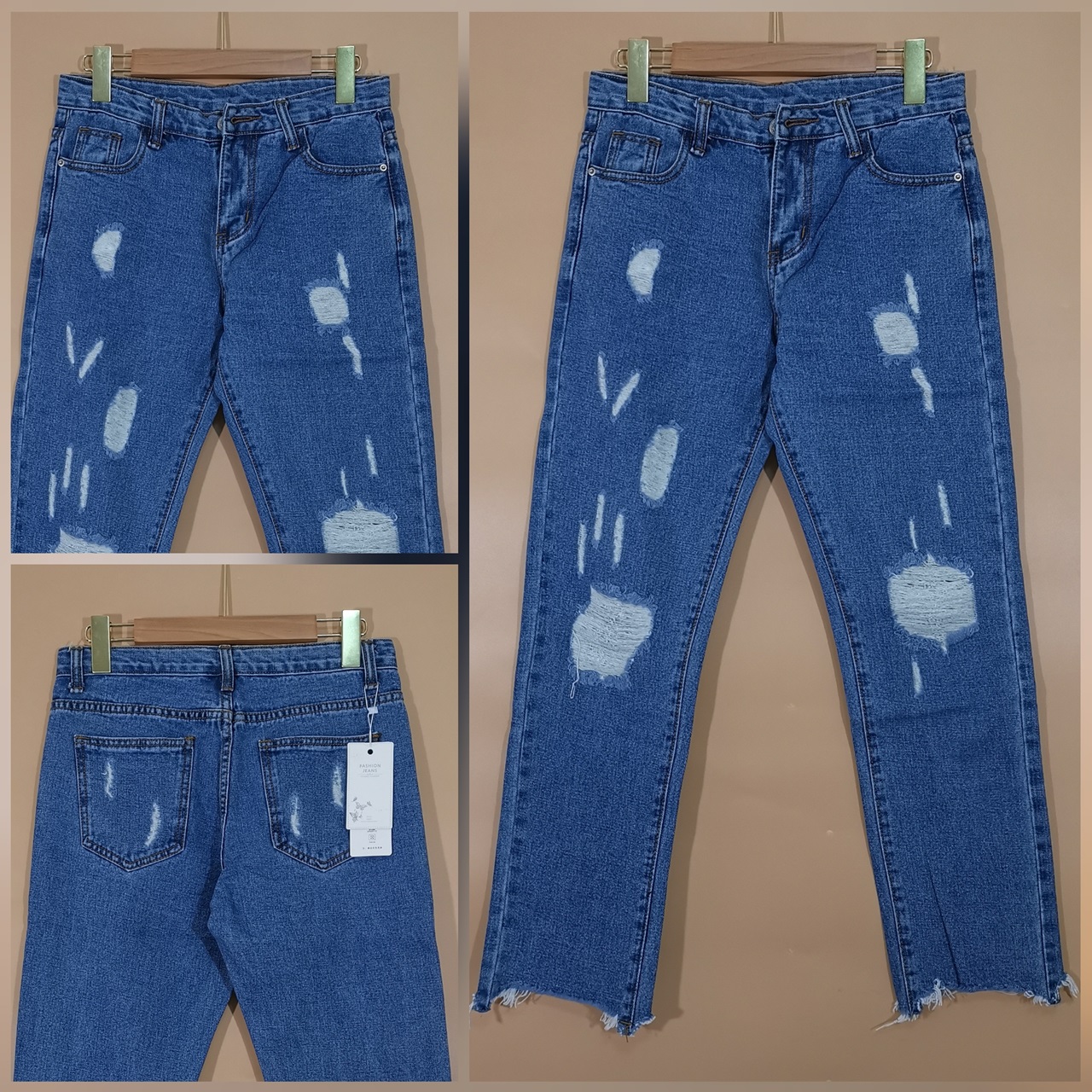 Jeans332 กางเกงยีนส์ขายาวทรงเดฟแต่งขาด แฟชั่นนำเข้าเกรดพรีเมียม ผ้ายีนส์แท้เนื้อนุ่มน่าใส่ทรงสวยงานดี แมทช์กับอะไรก็เข้า