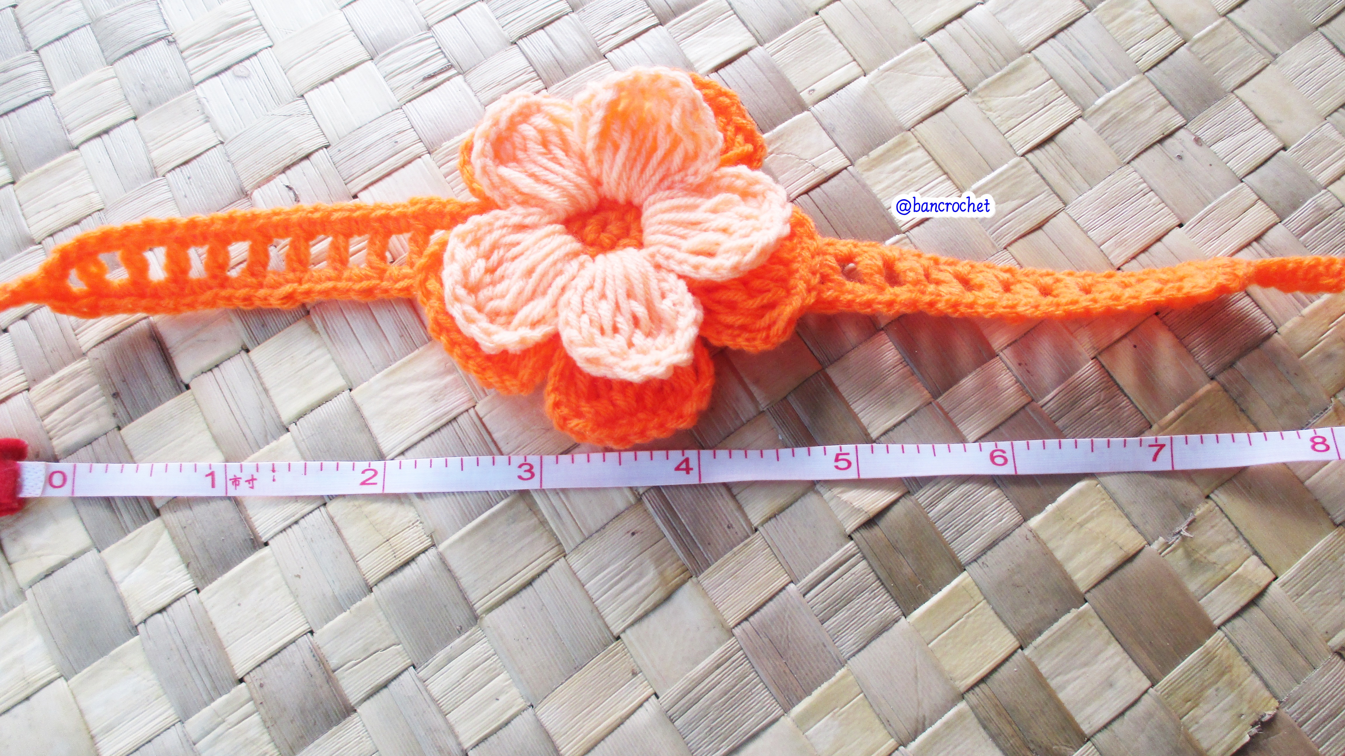 Bancrochet ที่คาดผมถักโครเชต์ ดอกไม้ถักคาดผม Crochet Flower Headband ส้ม 7x6 inch