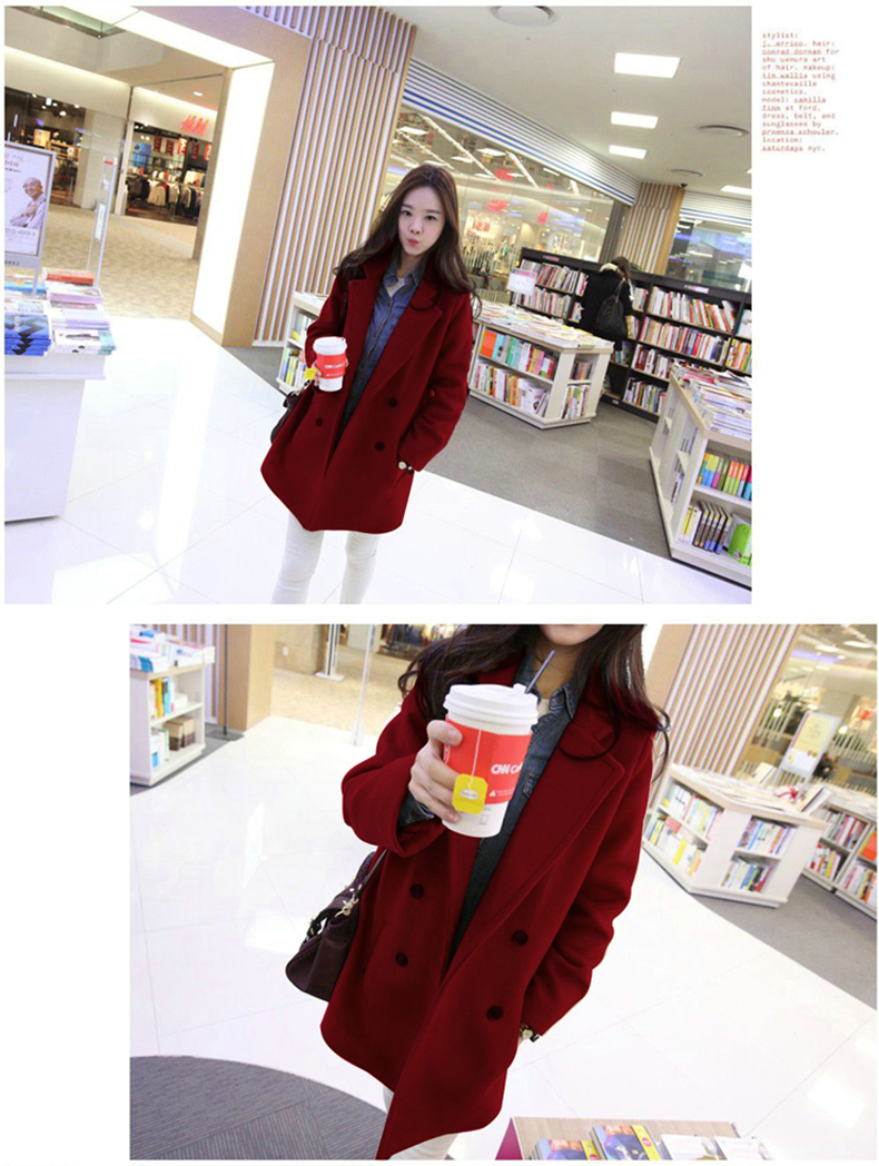 S-4XL เสื้อโค้ทกันหนาว สไตล์เกาหลี ทรงเรียบง่าย ทรงยาว ผ้าวูลผสมบุซับในกันลม พร้อมส่ง สีแดงเข้ม