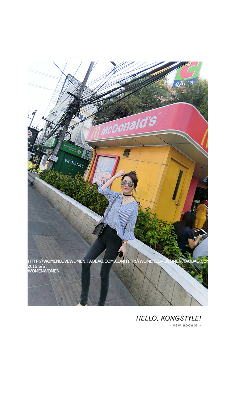 เสื้อเชิ้ตแฟชั่น ลายทาง ทรงเก๋ พร้อมส่ง