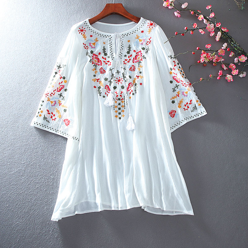 เสื้อลินิน เสื้อผ้าฝ้ายลินิน เสื้อเชิ้ตผ้าลินิน ปักลายสวยๆด้วยด้าย สไตล์VINTAGE BY Dreamroom