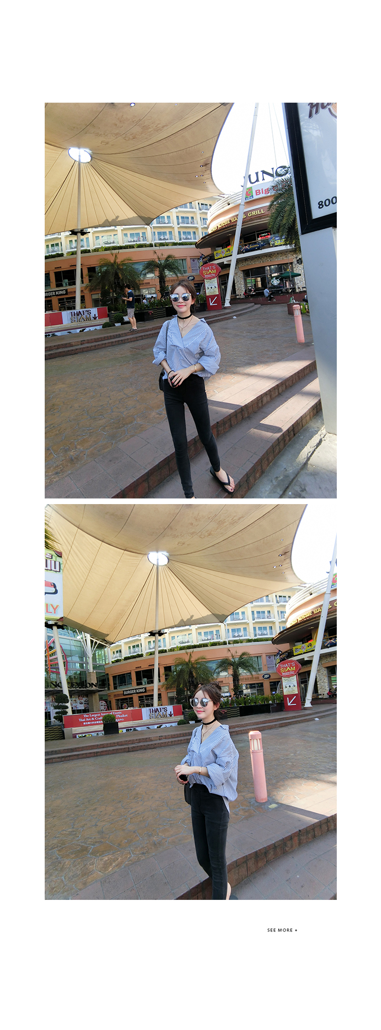 เสื้อเชิ้ตแฟชั่น ลายทาง ทรงเก๋ พร้อมส่ง