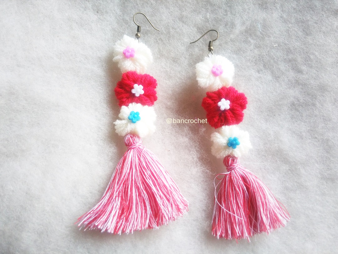 Bancrochet ต่างหูถักโครเชต์ crochet earring หลากสี 4-6 นิ้ว
