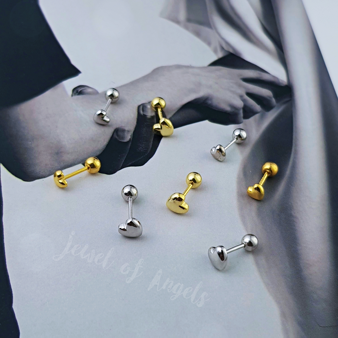 ต่างหูจิวเงินแท้S925 รุ่น Happy ต่างหูหัวใจ แป้นหลังบอลกลม มินิมอล จิวเงินแท้ทั้งชิ้น Silver925