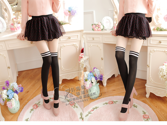 ถุงน่อง แต่งลายคาดแบบถุงเท้า สำหรับสาว ที่ชอบนุ่งสั้น เนื้อยืดได้เยอะค่ะ พร้อมส่งจ้า