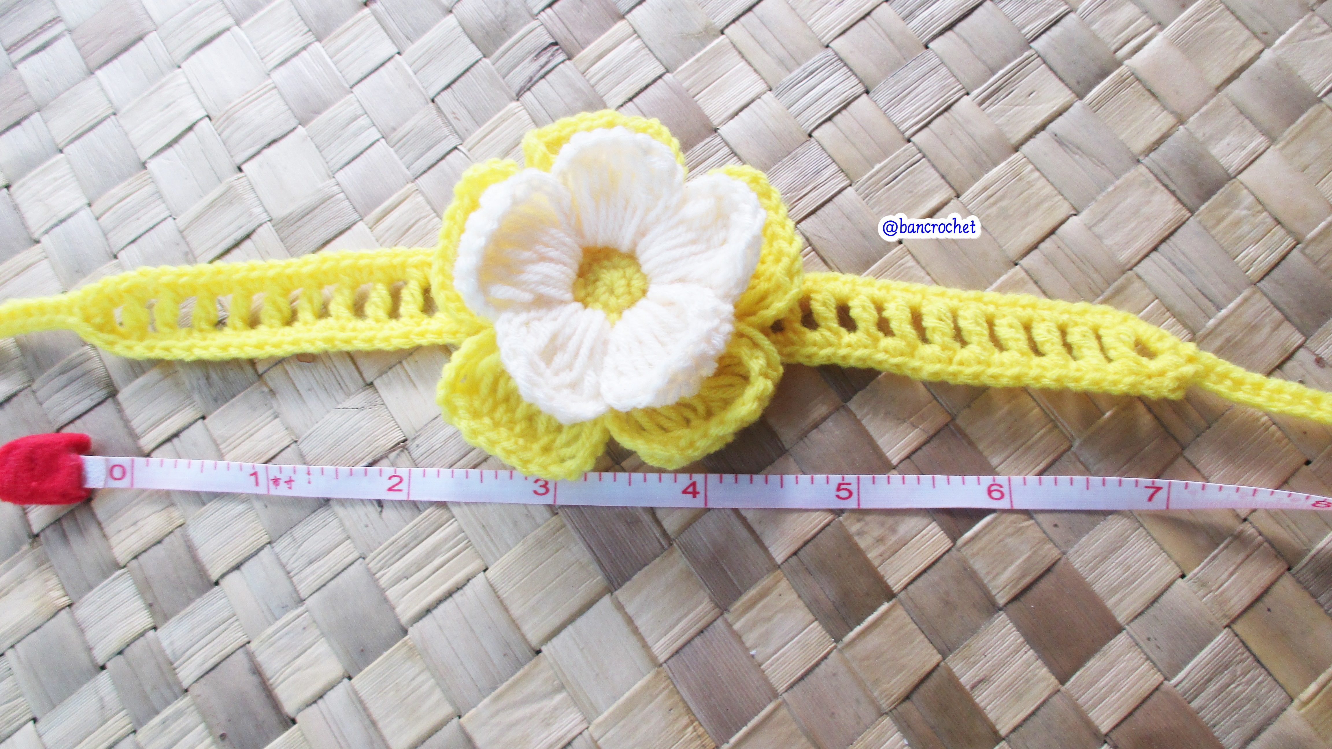 Bancrochet ที่คาดผมถักโครเชต์ ดอกไม้ถักคาดผม Crochet Flower Headband เหลือง 7x6 Inch