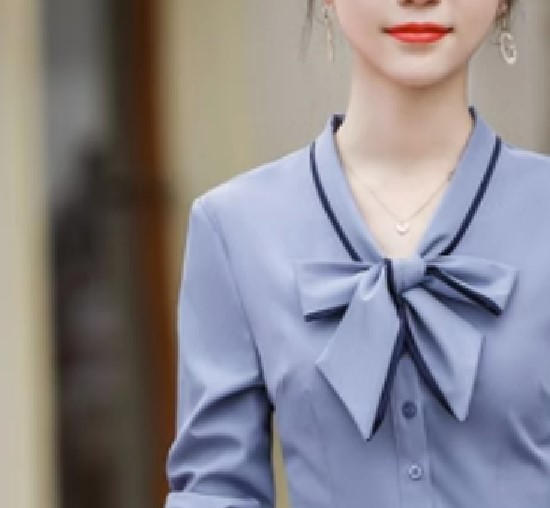 เสื้อเชิ้ต แขนยาว ผู้หญิง แบบมีโบว์ ที่คอ เสื้อเชิ้ต ใส่ทำงาน แบบสุภาพ สีเทา สีฟ้า สีขาว 956839
