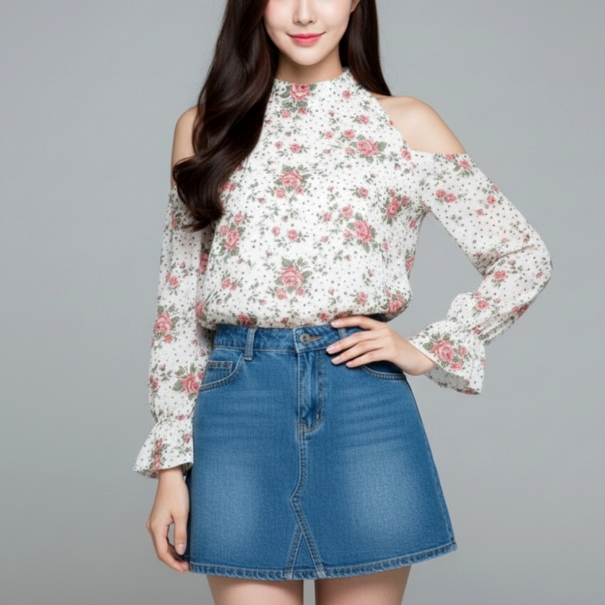 🌷 Blouse4012 เสื้อชีฟองแขนยาวเว้าไหล่ลายดอกไม้ ผ้าชีฟองเนื้อนุ่มละมุน พริ้วสวยให้ลุคหวานอ่อนโยนสุดๆ