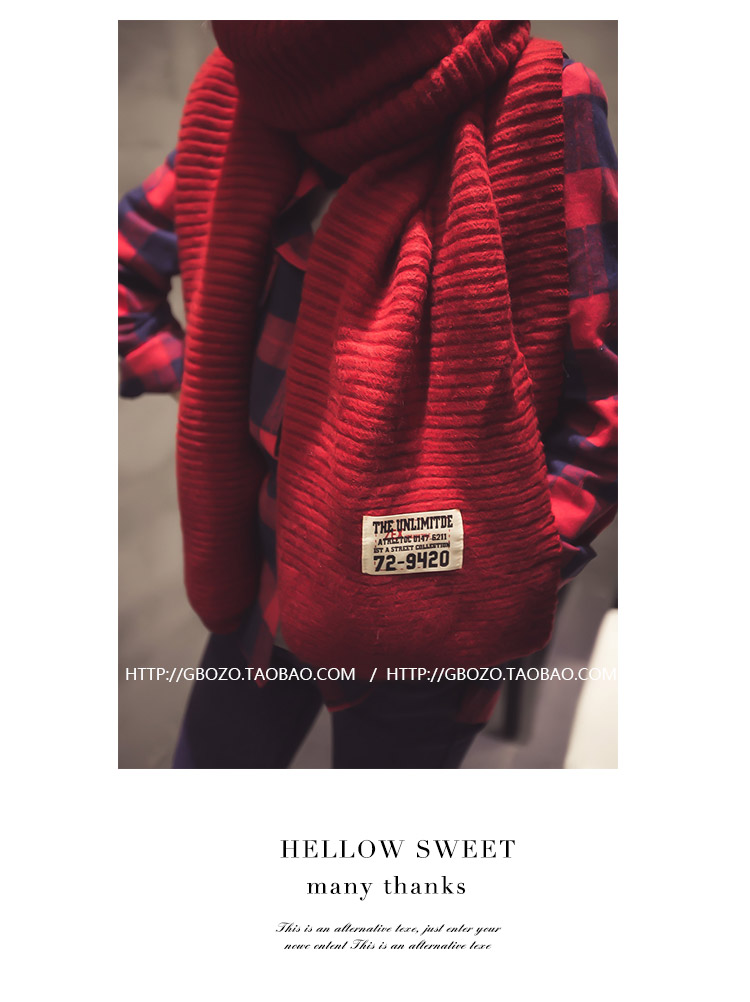 สีแดง ผ้าพันคอ สไตล์เกาหลี ไหมพรม พร้อมส่ง