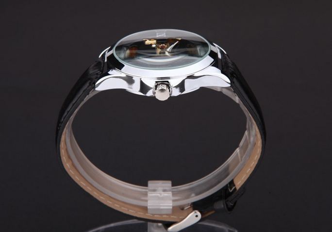 นาฬิกาข้อมือ โชว์กลไก Mechanical watch สไตล์ ทหาร อเมริกัน สไนเปอร์ ดีไซน์ ลายพราง 2 สี หน้าปัดทอง และ ดำ สายหนัง สุดคลาสสิค 431673