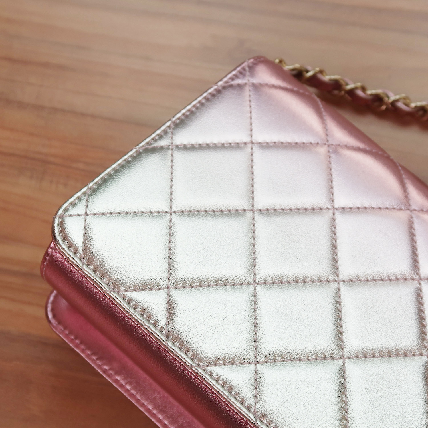 Chanel Rose Pink Metallic Lambskin Like A Wallet Flap GHW