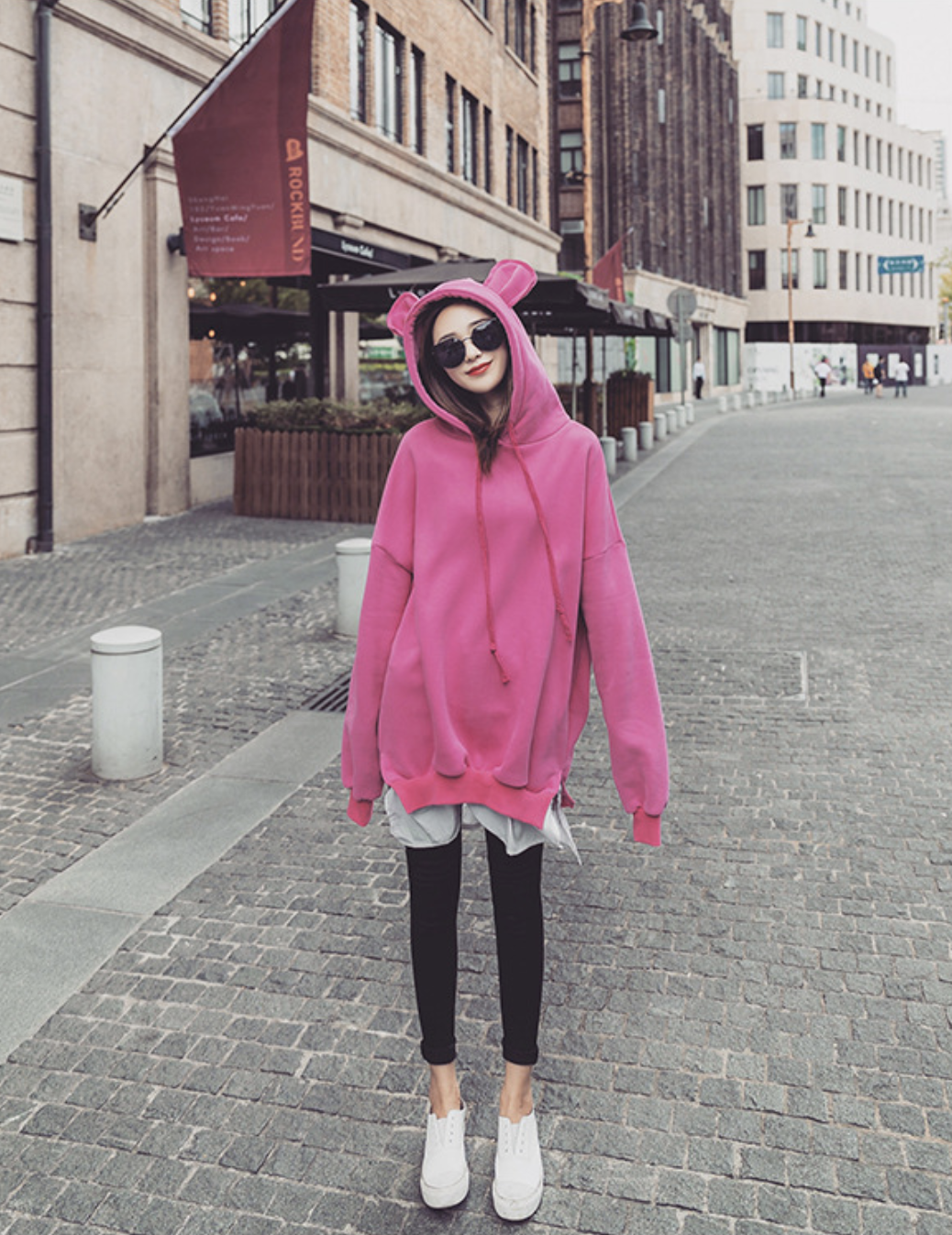 เสื้อกันหนาวฮู้ดดี้ แฟชั่นเกาหลี หูหมี ผ้าเนื้อนุ่ม ด้านในเป็นผ้าสำลี กันหนาวได้จ้า พร้อมส่ง งานจริงในภาพสุดท้าย ชมพู