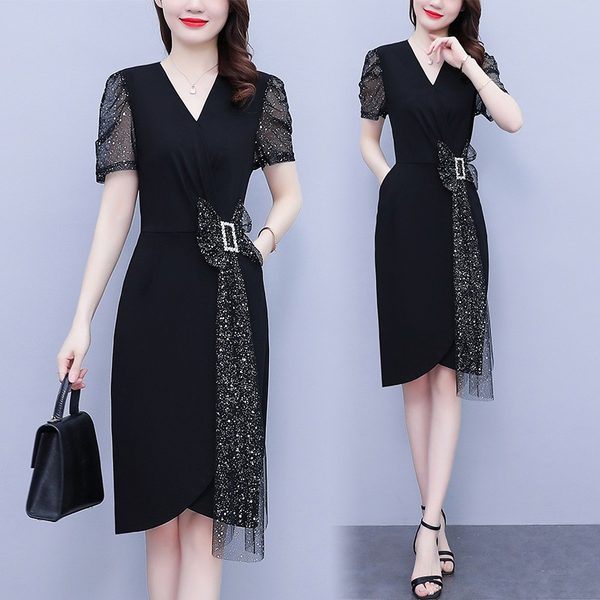 เดรสคนอ้วน เดรสสาวอวบ ชุดเดรสคนอ้วนวัยรุ่นแขนสั้น BY PLUS SIZE Girl