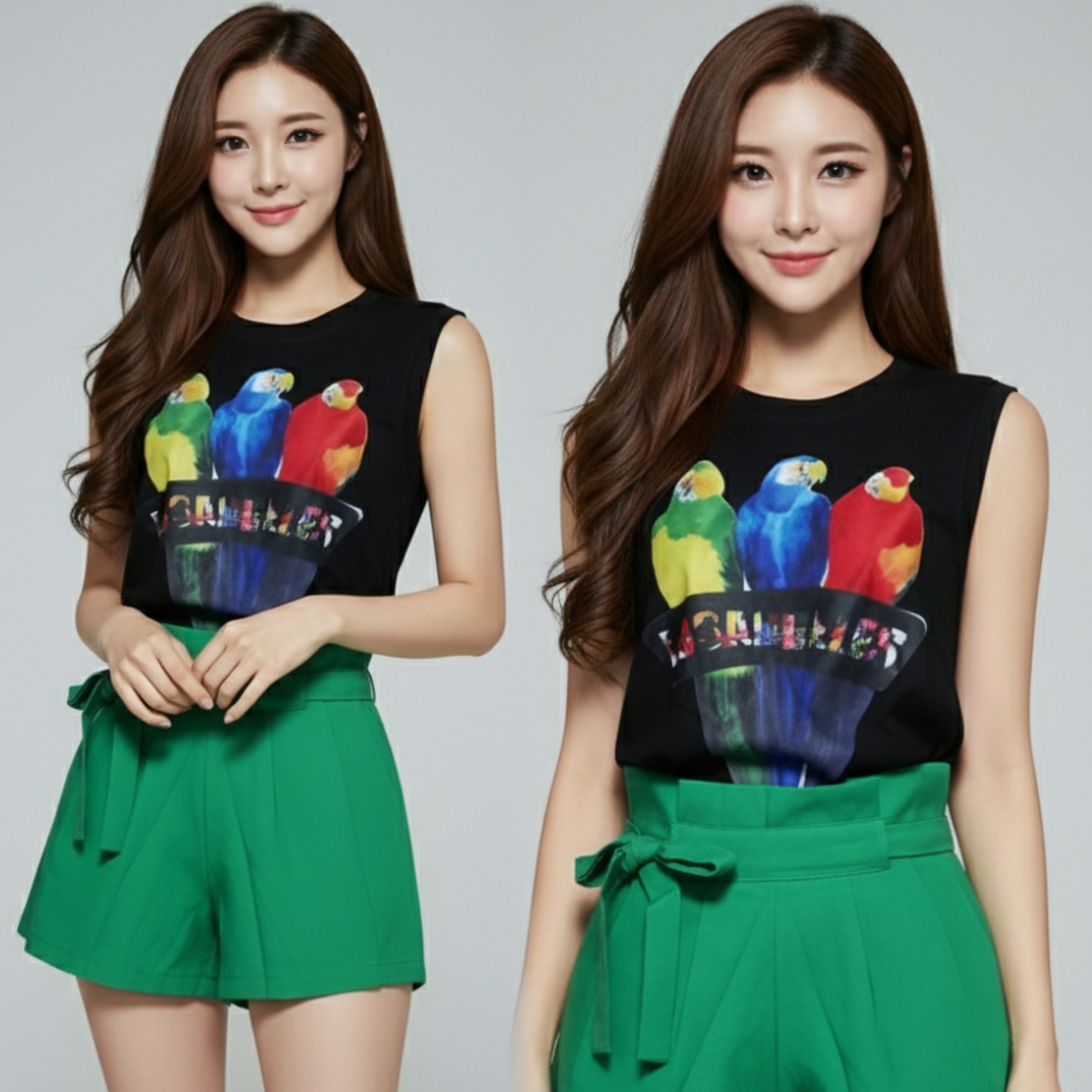 Set_bp1151 ชุด 2 ชิ้น(เสื้อ+กางเกง) เสื้อแขนกุดผ้านิ่มสีดำสกรีนลายนก+กางเกงขาสั้นเอวจับจีบผ้าเนื้อดีสีเขียวมีสายผูกเอว งานน่ารักแมทช์ได้ลงตัว ผ้าเนื้อดีนิ่มใส่สบาย