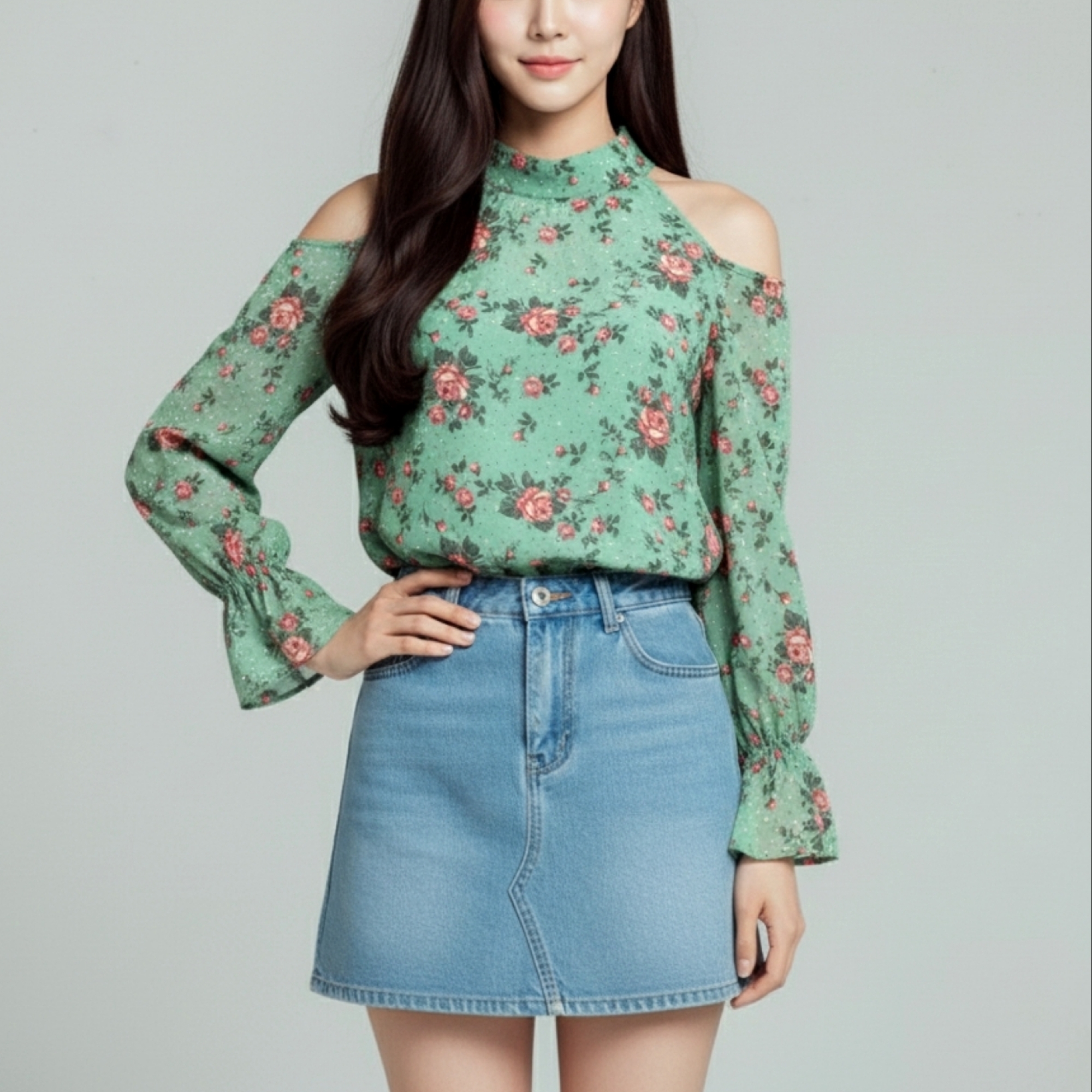 🌷 Blouse4012 เสื้อชีฟองแขนยาวเว้าไหล่ลายดอกไม้ ผ้าชีฟองเนื้อนุ่มละมุน พริ้วสวยให้ลุคหวานอ่อนโยนสุดๆ