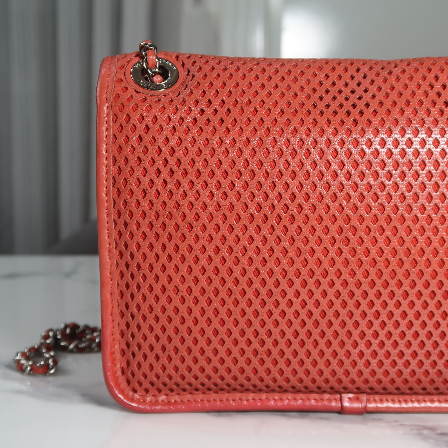 Chanel Red Perforated Calfskin Small Up In The Air Flap