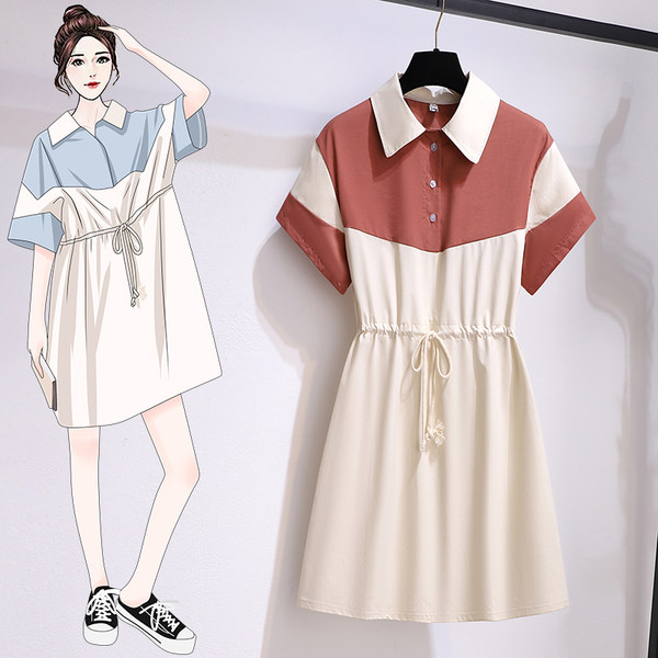 เดรสคนอ้วน เดรสสาวอวบ ชุดเดรสคนอ้วนวัยรุ่นแขนสั้น BY PLUS SIZE Girl